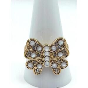 14K gold over sterling Silver .925 Butterfly with Mother of Pearl - Size 10